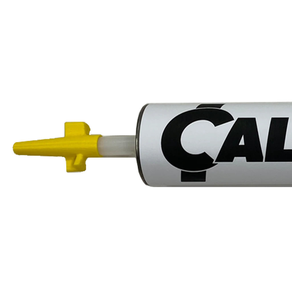 close-up of a calkcap attached to a tube of caulk